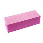 "Soft pink nail buffer block with 150 grit, designed for smoothing natural or artificial nails."