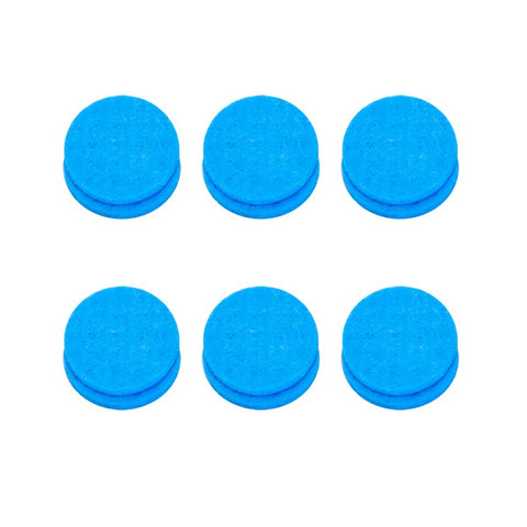 "Spontex sponge-like electrode covers in a 12-pack, designed to fit over electrolysis electrodes. The covers are blue, small, round, and soft, made of absorbent, sponge-like material for effective moisture management and comfort during treatments."