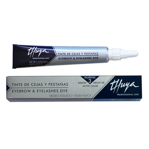 A 14ml tube of Thuya Display Lash & Brow Tint , a professional-grade tint for long-lasting color. The tube features a sleek, modern design with a black and gold label, highlighting the rich color inside. This tint is used for brow tinting and lash tinting services to achieve a deep, bold, and natural finish. The tube is set against a clean, white background, emphasizing the high-quality and professional nature of the product.