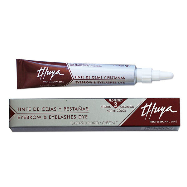 A 14ml tube of Thuya Display Lash & Brow Tint in Deep Black, a professional-grade tint for long-lasting color. The tube features a sleek, modern design with a black and gold label, highlighting the rich color inside. This tint is used for brow tinting and lash tinting services to achieve a deep, bold, and natural finish. The tube is set against a clean, white background, emphasizing the high-quality and professional nature of the product.
chestnut