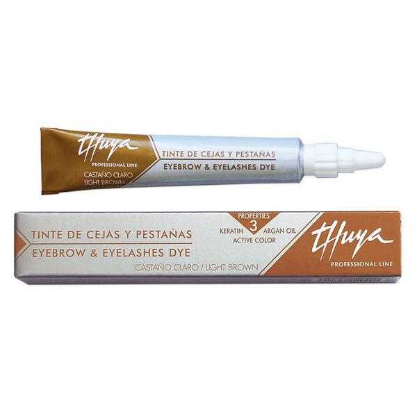 A 14ml tube of Thuya Display Lash & Brow Tint, a professional-grade tint for long-lasting color. The tube features a sleek, modern design with a black and gold label, highlighting the rich color inside. This tint is used for brow tinting and lash tinting services to achieve a deep, bold, and natural finish. The tube is set against a clean, white background, emphasizing the high-quality and professional nature of the product. Light brown

Page Title: