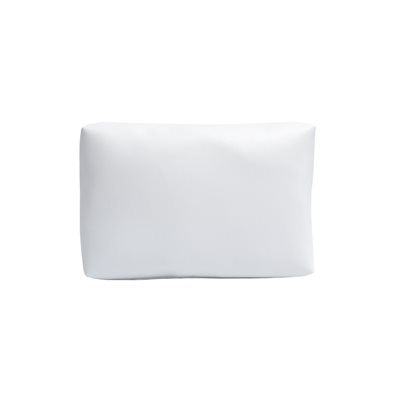 " A white Vinyl pillow in small size, ideal for electrolysis, laser, waxing, manicures, pedicures, and other beauty treatments, offering firm yet comfortable support."