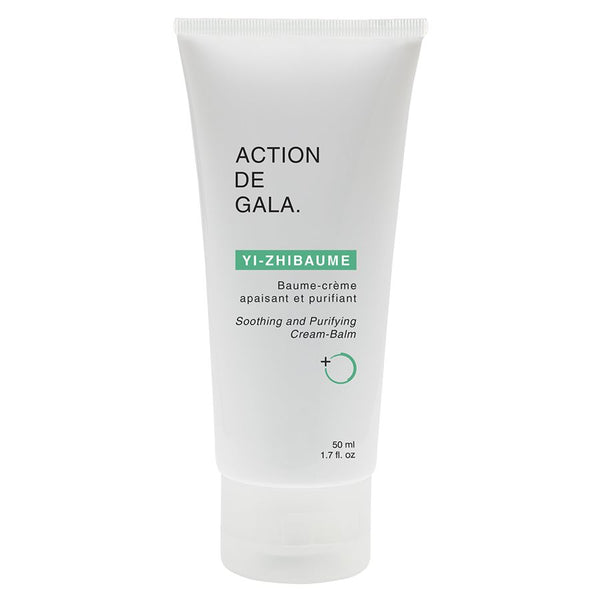 "Yi-Zhibaume Refreshing, Calming & Purifying Cream/Balm by Action De Gala in a jar with a white lid, ideal for soothing sensitive and irritated skin."