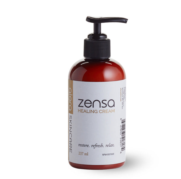 Zensa Healing cream Clinically proven  reduce itching, . Vegan, steroid  cruelty-free relief, Includes sunflower seed oil to brighten your tattoo Ad is for one 237 ml pump top Zensa bottle after bikini wax, micro needling, rosacea, psoriasis healing skin after cosmetic procedures like microblading, laser treatments, tattooing, and waxing, set on a clean, neutral background."
